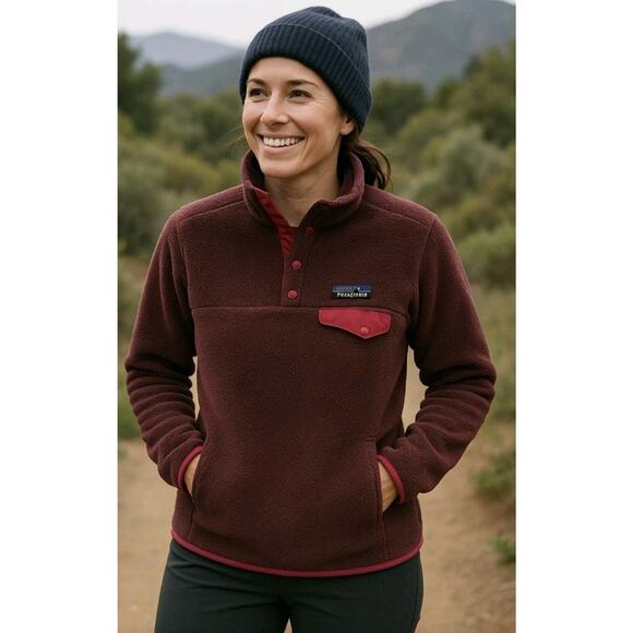 Patagonia Women’s Retool Snap T Pullover Fleece Jacket Wine Maroon Red - Size S - Picture 1 of 13